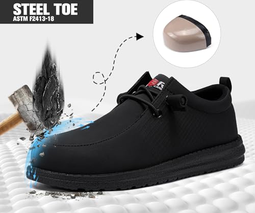 Image of LARNMERN Slip On Steel Toe Shoes Men Loafers Work Safety Tennis Sneakers | Lightweight, Comfortable, Walking, Wide, Hands Free, Lounging, House, Mechanic, Construction, Casual, Dress, Office, 0utdoor