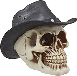 Ebros Gift Western Life Wild West Cowboy Rodeo Villain Skull with Cool Sherriff Hat Skeleton Figurine Ossuary Macabre Halloween Sculpture