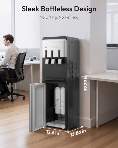Image of Euhomy Bottleless Water Cooler Water Dispenser, 3 Temperature Settings Hot Cold & Room Water, NSF Certified Dual Filters, Self Cleaning Water Dispenser, Child Safety Lock, LED Indicator, Black