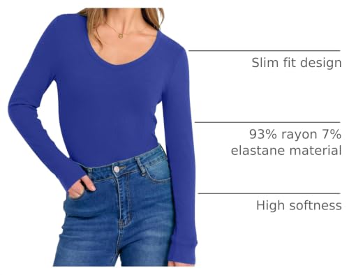 Image of ANRABESS Long Sleeve V Neck Shirts for Women | Soft Comfy Ribbed Knit Fitted Tshirts, Casual Going Out Tops, 2026 Trendy Basic, Fall Winter Underscrub Layering Clothes