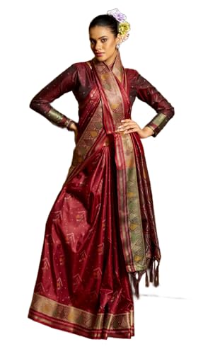 Image of MADHUHANSH Women's Cotton Linen Saree with Unstitched Blouse Piece and Solid Pattern | Mithila Painting Saree | Saree for Haldi Ceremony