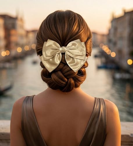 Image of Radhu & Kabby Satin Hair Bow Clip for Women & Girls | Premium Silk Hair Accessory | Cute Ponytail Holder