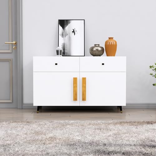 Image of Bniture Storage Cabinet Wooden for Living Room Sideboard with 2 Drawer and 2 Door | Multipurpose Storage Organizer Chest of Drawer Cabinet for Home Hallway Drawing Room Bedroom Kitchen | Frosty White