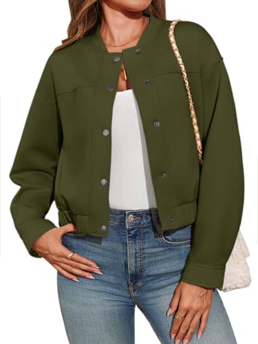 Tankaneo Womens Cropped Bomber Jackets Casual Button Down Long Sleeve Stand Collar Fall Coats