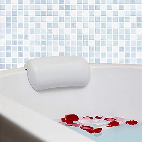 Bath Pillow with 2 Non Slip Suction Cups, Bath Headrest Cushion Rest Support Body Pillows for Head Neck Shoulder, Waterproof Washable PU Hot Tub Bubble Bathtub Spa Pillow for Women Men Kids (White) Cover