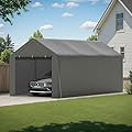 Phonjoroo Carport, 10‘ x 20’ Heavy Duty Enclosed Garage All-Season Car Canopy with Removable Sidewall & Doors, Portable Canopy with Water-Resistant Tarp, Outdoor Storage Shelter for Car, Truck(Grey)