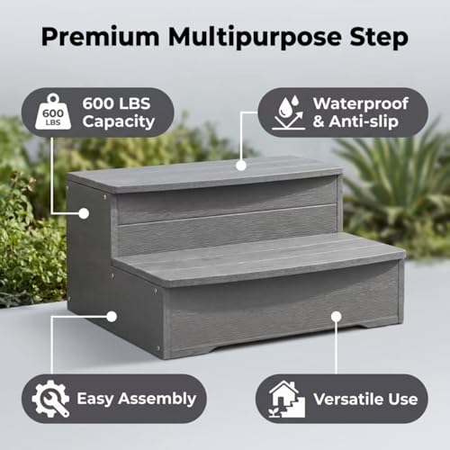 Image of Hot Tub Steps Gray, Outdoor 2 Steps, Heavy Duty Steps for Hot Tubs, Spa, Deck & Above Ground Pools for Easy Access,Durable Weather-Resistant Indoor /Outdoor Use (Grey)