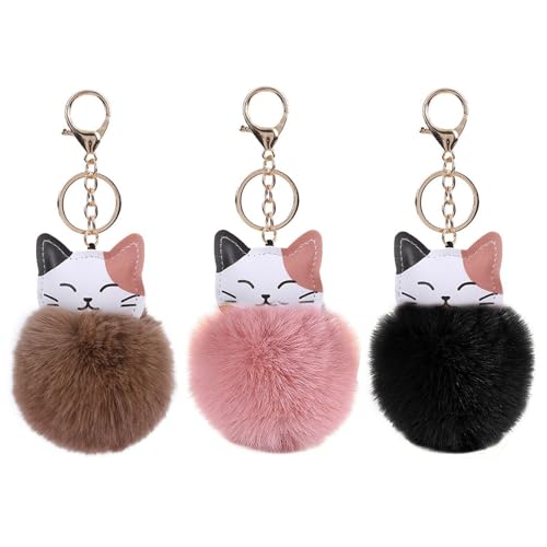 Porte-Clés Chat De Dessin Animé 3 Pièces avec Boule De Fourrure Créative - Mignons et Décoratifs pour Filles