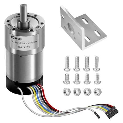 CQRobot 270:1 Metal DC Geared-Down Motor 37Dx72.5L mm 6V/12V, with 64 CPR Encoder and Bracket. 6V-3W-20RPM-40 kg.cm(540 oz.in), 12V-6W-40RPM-70 kg.cm(973 oz.in), D-Shaped Output Shaft 16mm. Cover