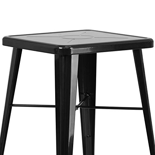 Flash Furniture Commercial Grade 23.75" Square Black Metal Indoor-Outdoor Bar Table Set with 2 Stools with Backs - Thumbnail 5