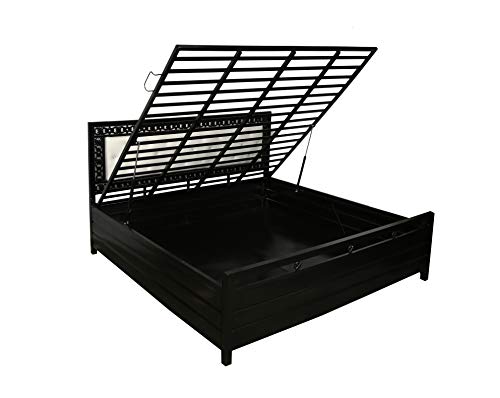 Image of Black Metal HEADBOARD Bed with Hydraulic Storage for Home Livingroom Bedroom - Ivory Cushion (6x6)