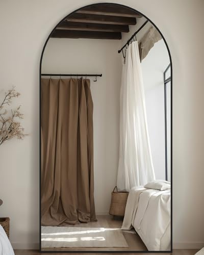 Full Length Mirror, 76"x34" Arched Floor Mirror Freestanding, Floor Standing Full Body Mirror with Stand for Bedroom, Hanging Mounted for Living Room Cloakroom, Black