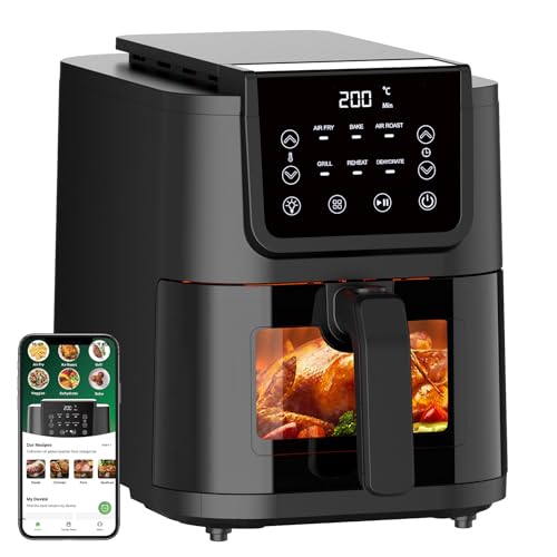 CHEFREE Air Fryer 5L avec Fenêtre Visible, 6 Programmes, Écran Tactile LED, 1500 W, Moins D'Huile et Économisé d'Énergie, Panier Antiadhésif, Friteuse à Air Compacte, AFW01, Noir