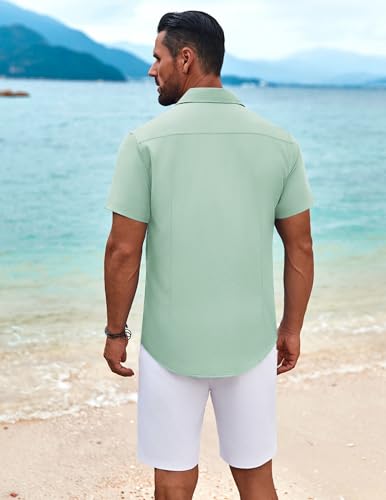 Image of COOFANDY Mens Cuban Guayabera Shirt Short Sleeve Button Down Shirts Summer Beach Vacation Shirts