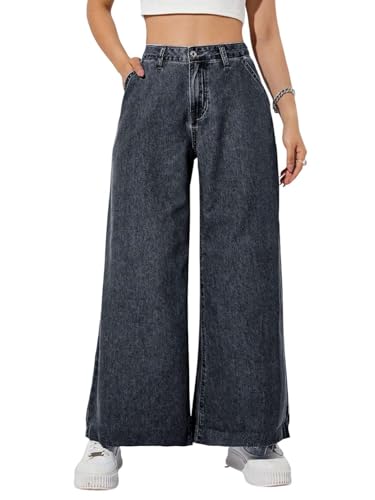 Image of KOTTY Wide Fit Denim Pants - Women's High Rise Wide Leg Comfort