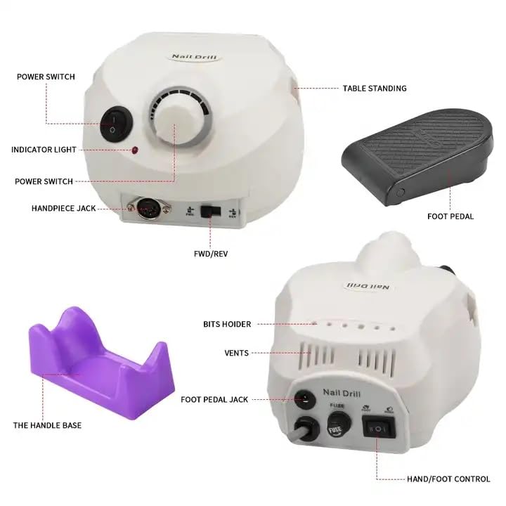 INOG Nail Drill for Acrylic Nails Professional 30000RPM Efile Nail Drill Machine Nail Polisher with 6 Drill Bits & 6 Sanding Bands Foot Pedal Nail Drills Professional Manicure... - Image 5