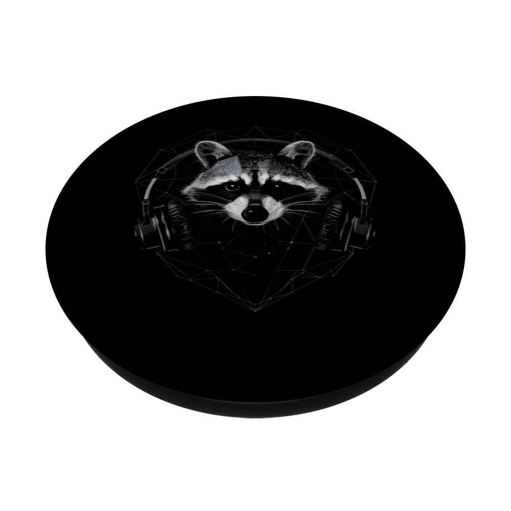 Raccoon Headphones Geometric PopSockets Swappable PopGrip, Black - Image 2