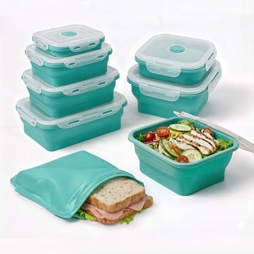 8 PCS Collapsible Silicone Food Storage Containers with Lids – St...