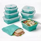 TOPSIBLINGS Collapsible Silicone Food Storage Containers with Lids – Stackable, Space-Saving Silicone Snack Containers – Great Travel Food Containers for Home, Office & RV