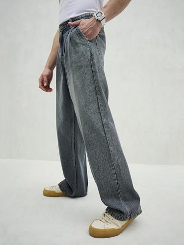 Image of MASCLN SASSAFRAS Blue Washed Front Dart Wide Leg Jeans