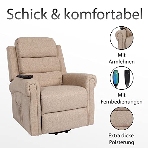 Mendler Fernsehsessel HWC-K63, Relaxsessel Sessel, Liegefunktion Aufstehhilfe Massage Heizfunktion, Stoff/Textil - beige-braun – Bild 6