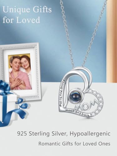 Dorunmo Mother's Day Gift for Women Personalized Photo Projection Necklace 925 Sterling Silver I Love You 100 Languages Pendant Romantic Jewelry Gifts for Women Mom Birthday Anniversary2