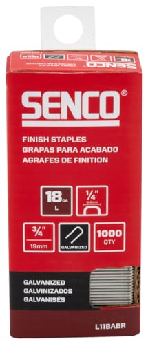 Image of SENCO L11BABR 18 Gauge 1 /4 inch Crown Finish Staples, 3 /4 inch Length, Galvanized, 1,000 Count Pack