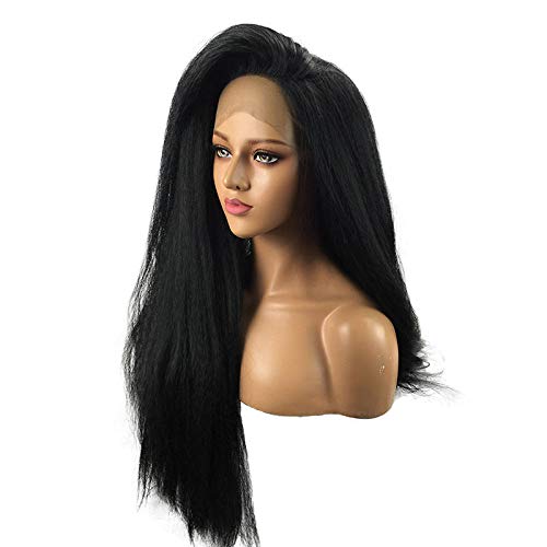 ZLRE synthetic lace front wigs Black Yaki Long Silky Straight Wig cosplay wig For Women Natural Middle Part Synthetic Front Lace
