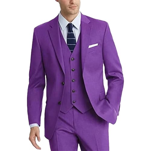 Costume violet 3 pièces slim pour homme en taille 3XL avec veste pantalon et gilet de mariage
