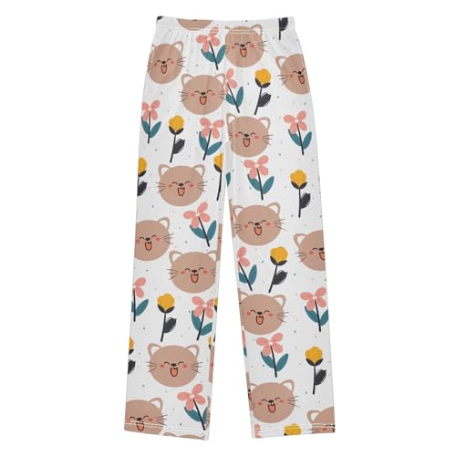 Boys' Pants Cat Flower Cute Animal Long Bottoms Jogger Pants Elastic Waist Trousers with Pockets S-XL
