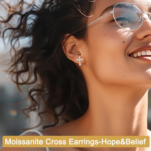 Moissanite Cross Earrings for Men Women, Sterling Silver Cross Stud Eearrings D Color VVSI Moissanite Stud Earrings Crucifix Jewelry Gift4