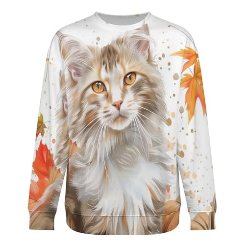 Mens Crewneck Sweater Fall Cat Crew Neck Sweater Long Sleeve Pullover Sweaters3