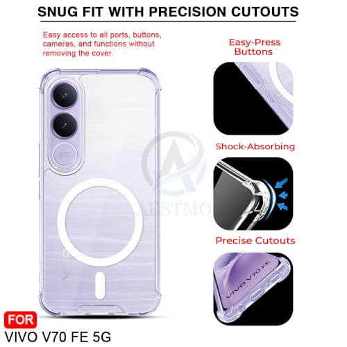 Image of AESTMO Clear Back Cover for Vivo V70 FE 5G | 360 Protection | Transparent Back Cover for Vivo V70 FE 5G (PC + TPU, Compatible with MagSafe Accessories, Transparent Bumper)