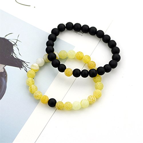 OUGWA Black Matte Agate Yellow Weathering Scrub Agate 8mm Beads Couples His and Hers Bracelet (Yellow and Black 2pcs/sets) - Image 5