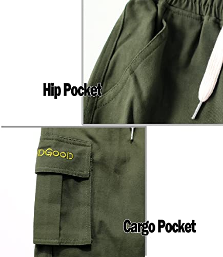 Tlaenson Big Boys Twill Cargo Pants Kids Drawstring Elastic Waist School Uniform Youth Joggers Army Green Size 180/14-16 Years #TOP4