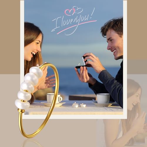 Cupimatch Freshwater Pearl Women's Ring: Stainless Steel Ring for Women Gold Stackable Wedding Ring Holiday Gifts for Women3