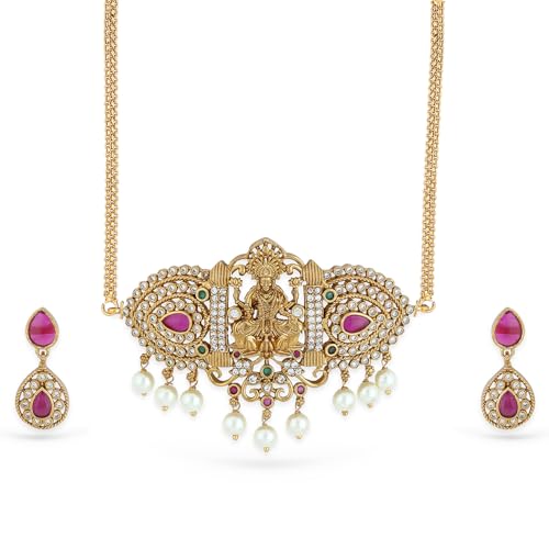 Image of Rubans Necklace Set Temple Style Cubic Zirconia Jewellery Gift for Women & Girls