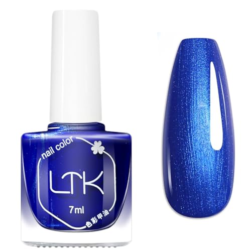 Blue Nail Polish - Pearl Blue Nail Varnish - Quick Dry Royal Chrome Nail Polish - Highly Glossy & Long Lasting Glitter Nail Varnish - Reflective Shimmer Nail Lacquer for Manicure Salon