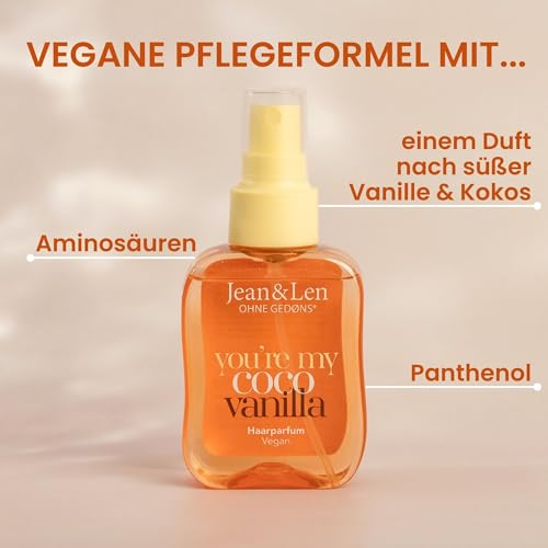 Jean & Len Haarparfum you’re my coco vanilla, duftet nach Kokos & süßer Vanille, pflegende Formel, für alle Haartypen geeignet, beschwert das Haar nicht, vegan Hair Perfume, ohne Silikone, 105 ml – Bild 3