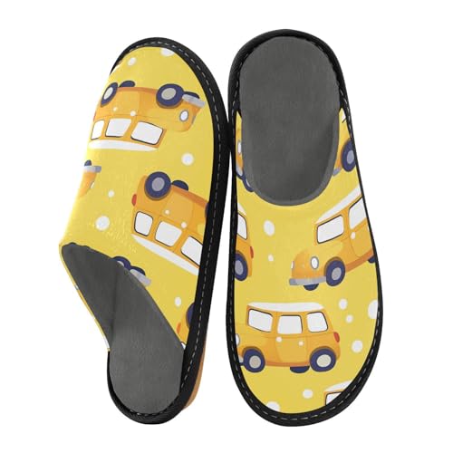 visesunny Women Men's Fuzzy Slippers Plush Warm Winter Yellow Car Polka Dots Cozy House Slippers Comfy Indoor Shoes