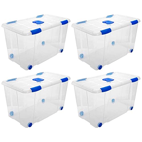 Acan Tradineur - Pack de 4 Cajas de Almacenamiento - Fabricado en plástico - Contenedor para almacenar libros, ropa, mantas - N.º 12-73,2 x 41,2 x 41 cm - 90 Litros