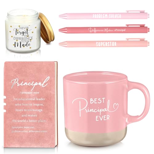Didaey Principal Appreciation Gifts for Women Thank You School Principal 13oz Ceramic Cup Journal with Inspirational Candle Ballpoint Pens Appreciation Day Graduation Pink