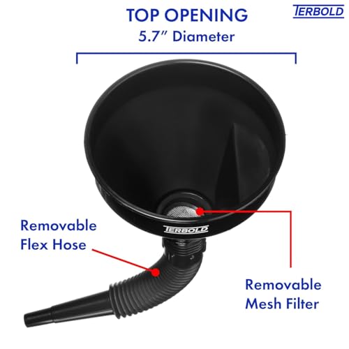 Image of Automotive Flex Funnel with Hose | Wide Mouth Flexible Oil Funnel for Automotive Use - Gas, Transmission Fluid, Car Fuel, Oil Change (Black)