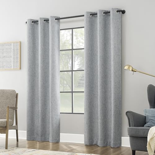 Sun Zero Aldwin Slub Texture Magnetic Closure 100% Blackout Grommet Curtain Panel, 40" x 96", Washed Blue