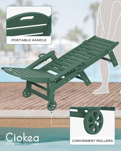Ciokea Chaise Lounge Chair Outdoor With Wheels, Double Cup Holders Adjustable 5-Position Chaise Lounge Outdoor With Wood Texture, Patio Lounge Chair For Poolside Backyard thumb #4