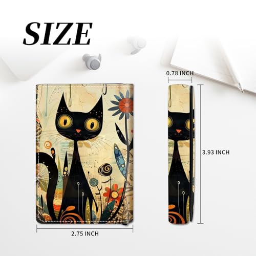 Credit Card Holder Aluminum Auto Pop Up Wallet, Slim Minimalist Credit Card Holder For Men and Women, Leather Card Case Front Pocket Trifold Wallet RFID Blocking Wallets,Black Cat and Floral2