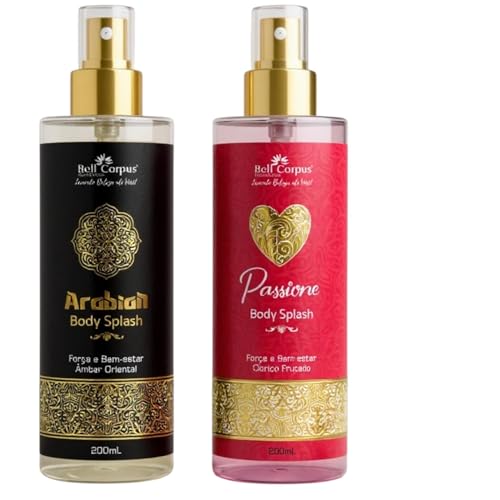 KIT Body Splash Árabe Feminino, Fragrância Oriental Amadeirado, 200ml, Líquido, Eau de Parfum, Alta Concentração, Arabian e Passione Premium