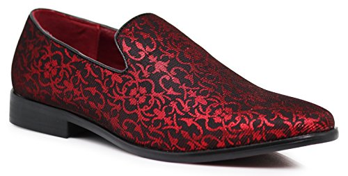 ARK1 Men's Vintage Satin Silky Floral Fashion Dress Loafer Slip On Tuxedo Formal Dress Shoes Designer