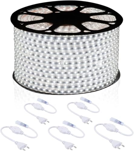 081 Store - STRISCIA LED 220V BIANCO FREDDO 6500k 20 METRI INTERNO ED ESTERNO IMPERMEABILE FLESSIBILE SMD 5050 + 5 ALIMENTATORI SPINE 220V