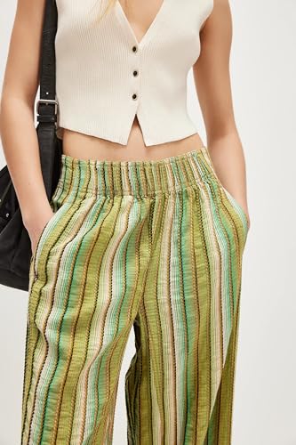 Women Wide Leg Pants High Waisted Striped Boho Fall Trousers Elastic Waist with Pockets Casual Fashion Outdoor Lounge2